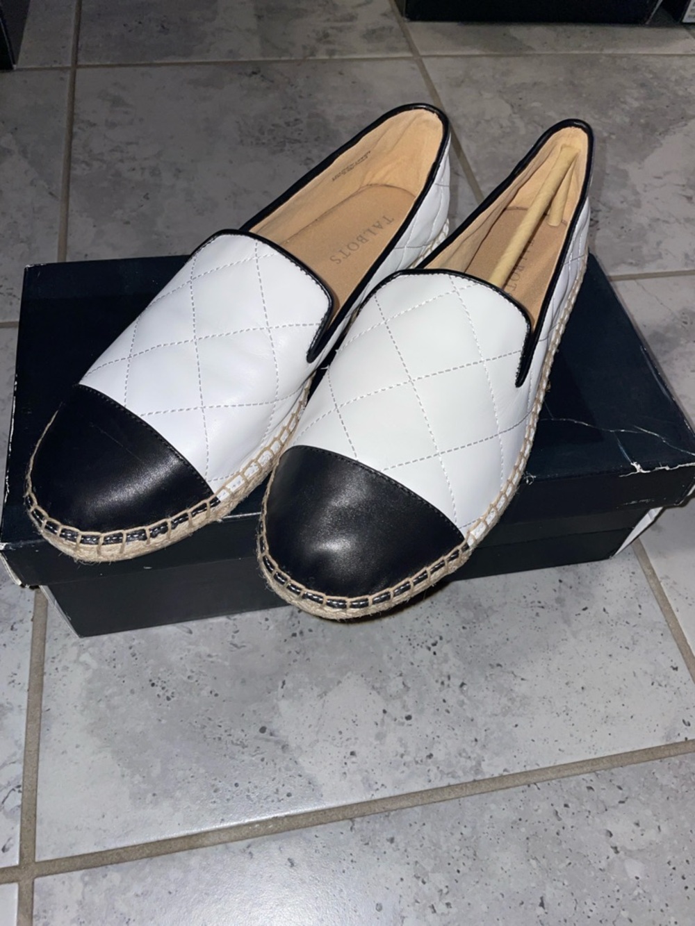 Talbots Quilted Two-Tone Espadrille Slip-On - White & Black